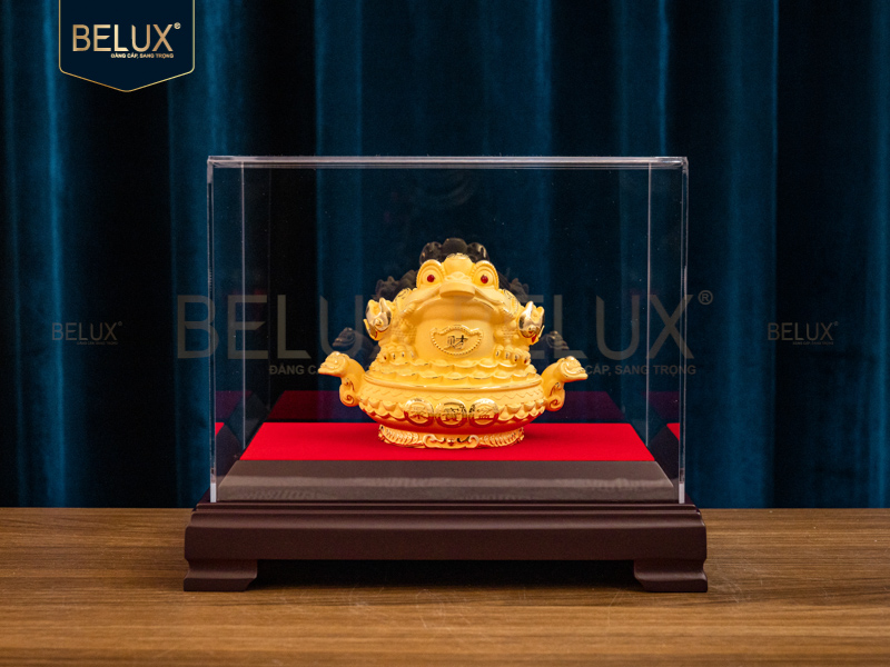 Tượng thiềm thừ vàng cát 14x10x10cm